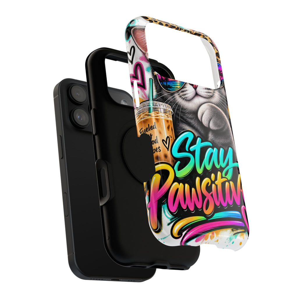 Phone Case — "Stay Pawsitive" Cat Impact-Resistant Case