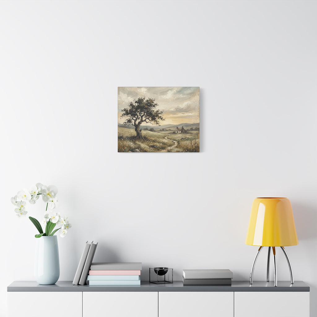 Rustic Countryside Canvas Wall Art — Serene Landscape Matte Stretched Canvas Print