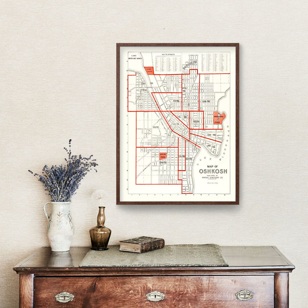 Vintage Map of Oshkosh, Wisconsin 1919