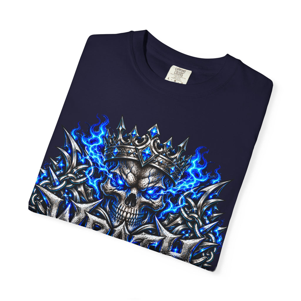 Wrath Skull Crown T‑Shirt — Blue Flame Gothic Graphic Tee