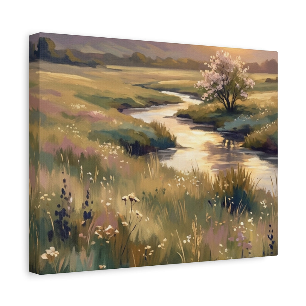 Serene Meadow Stream Matte Canvas Art — Stretched Wall Decor