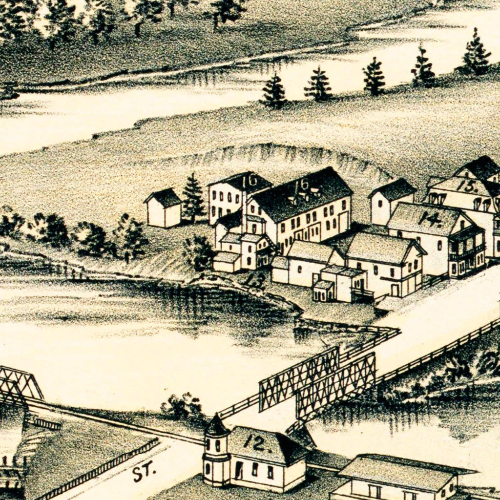 Vintage Map of Three Rivers, Massachusetts 1893
