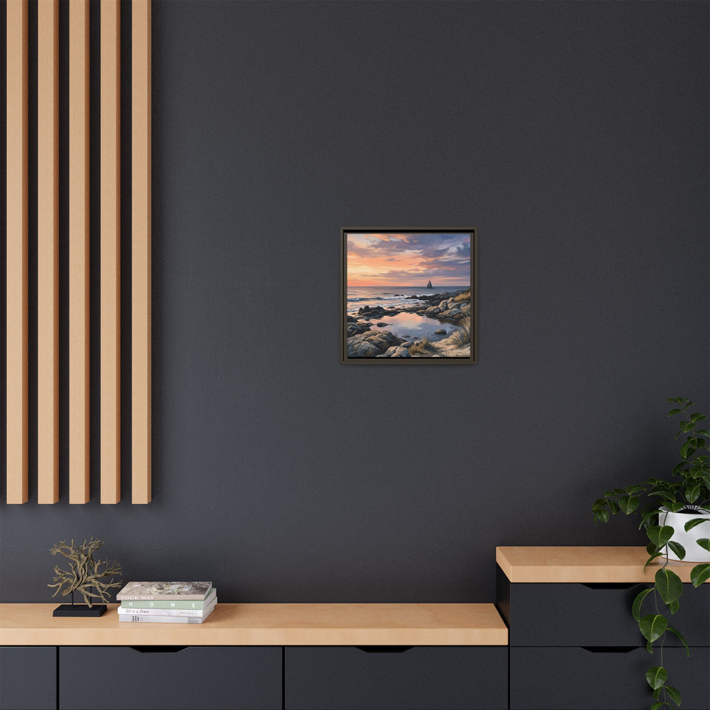 Framed Seaside Sunset Matte Canvas Print – Sailboat Coastal Wall Art