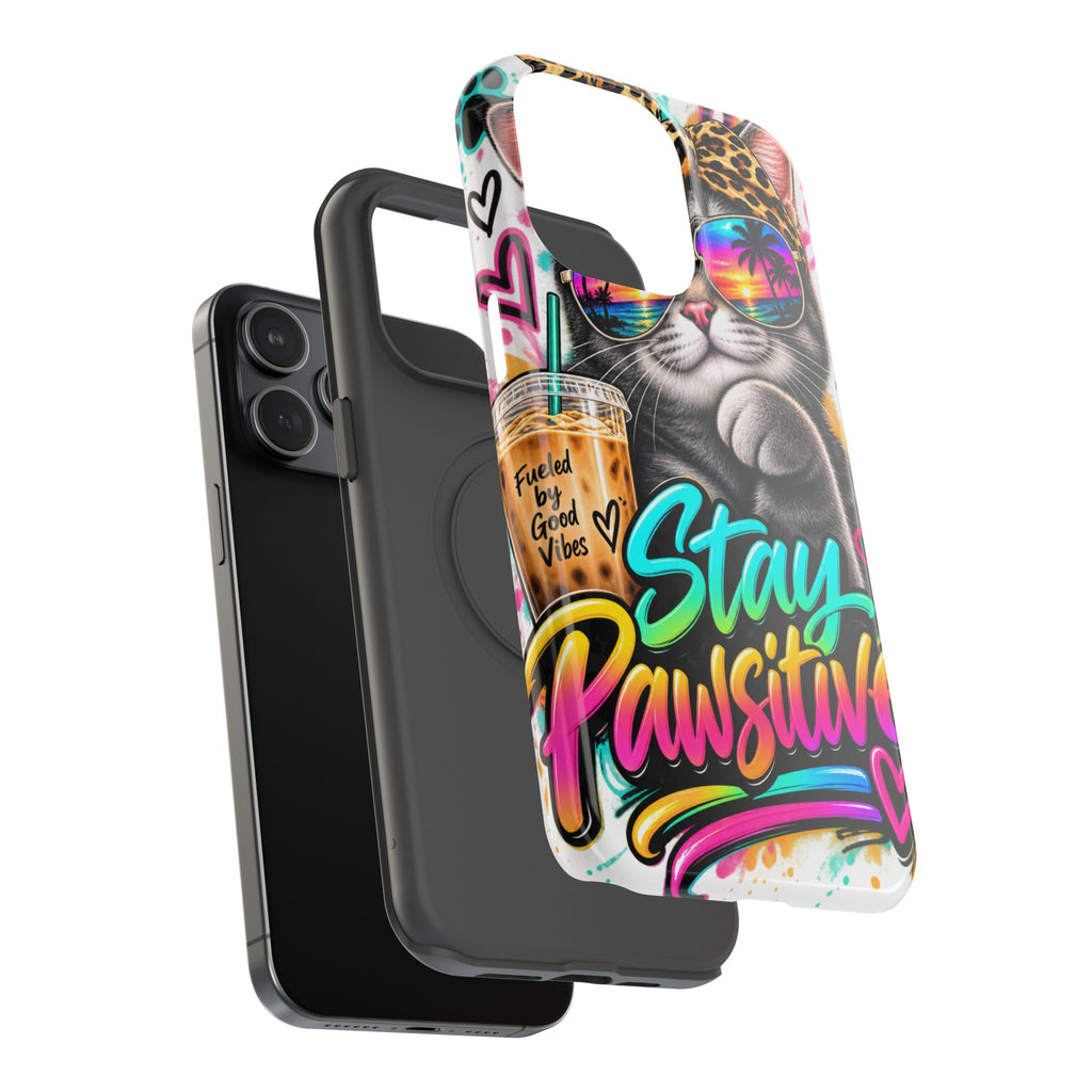 Phone Case — "Stay Pawsitive" Cat Impact-Resistant Case