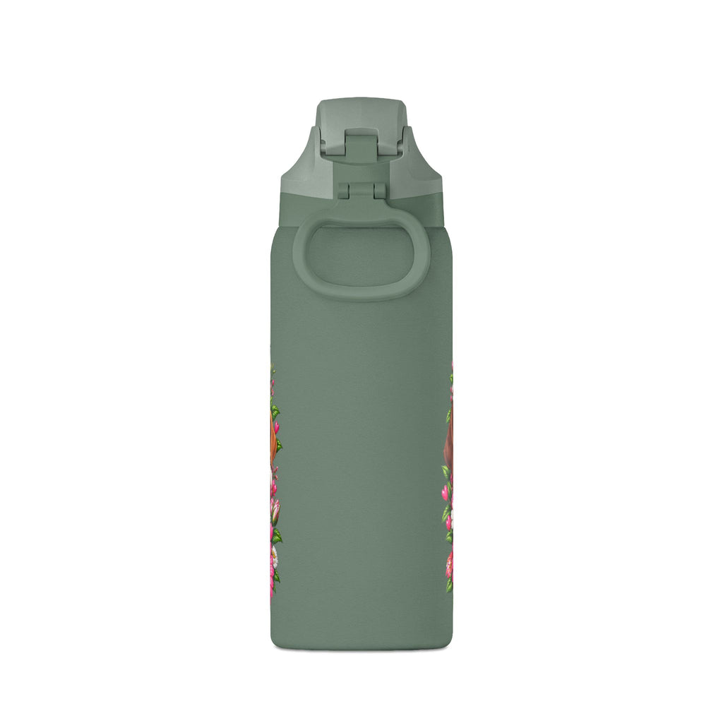 32oz Insulated Water Bottle with Adorable Dogs and Flowers
