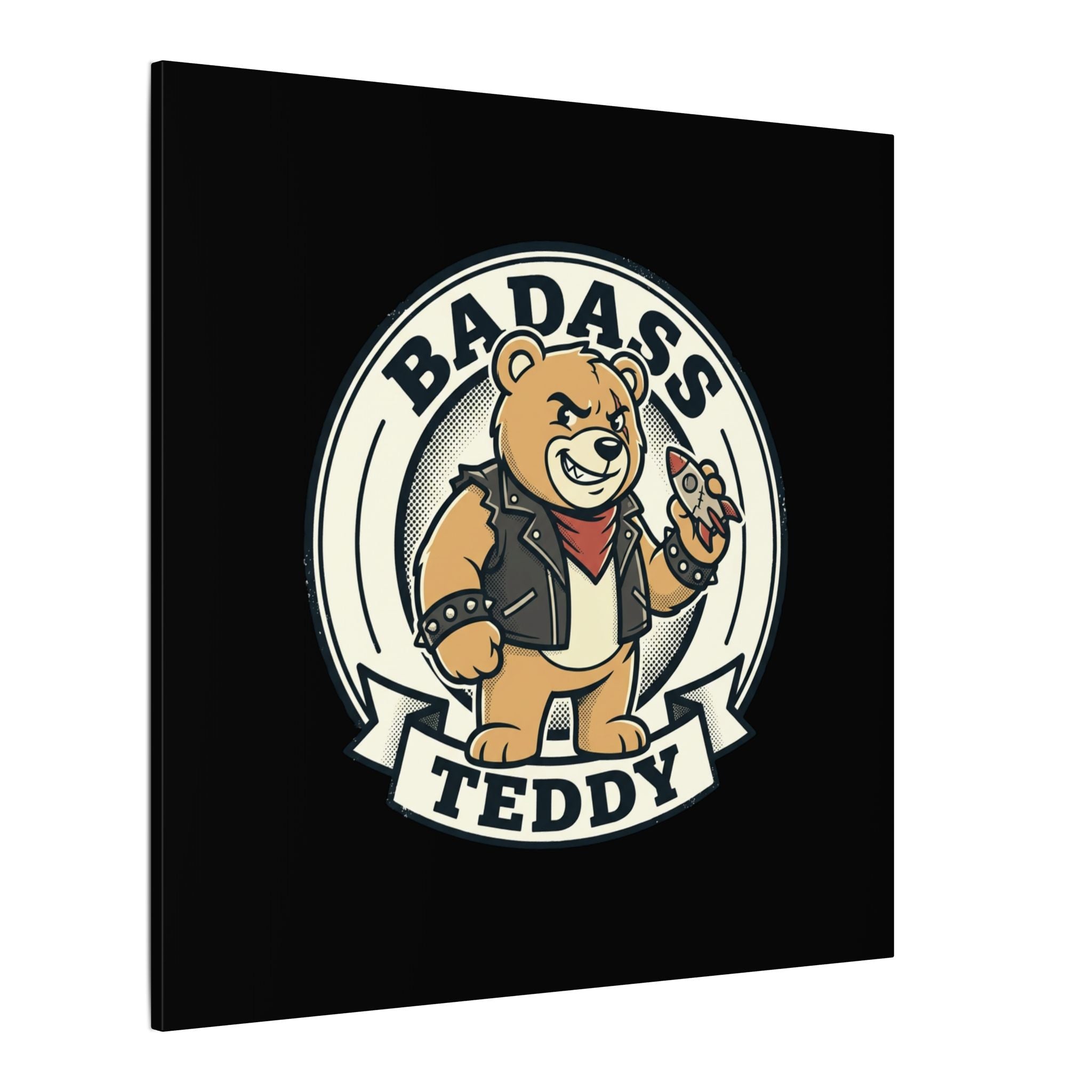 Badass Teddy Canvas Wall Art — Edgy Teddy Bear Stretched Matte Print