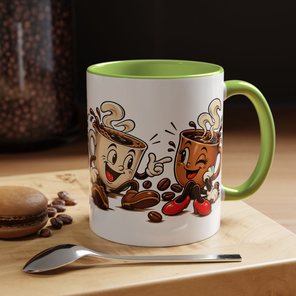 Coffee Cartoon Mug — Cute Dancing Coffee Cups Accent Mug