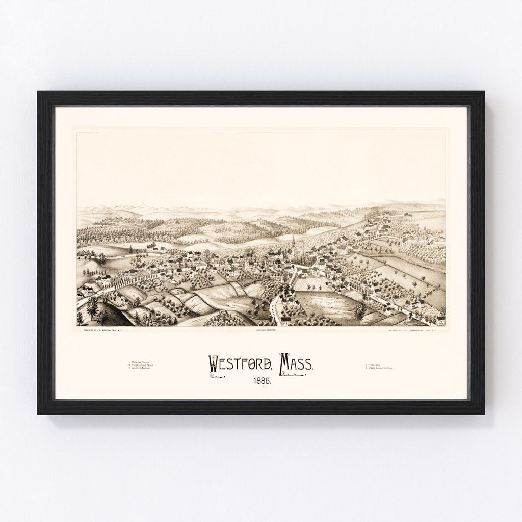 Vintage Map of Westford, Massachusetts 1886