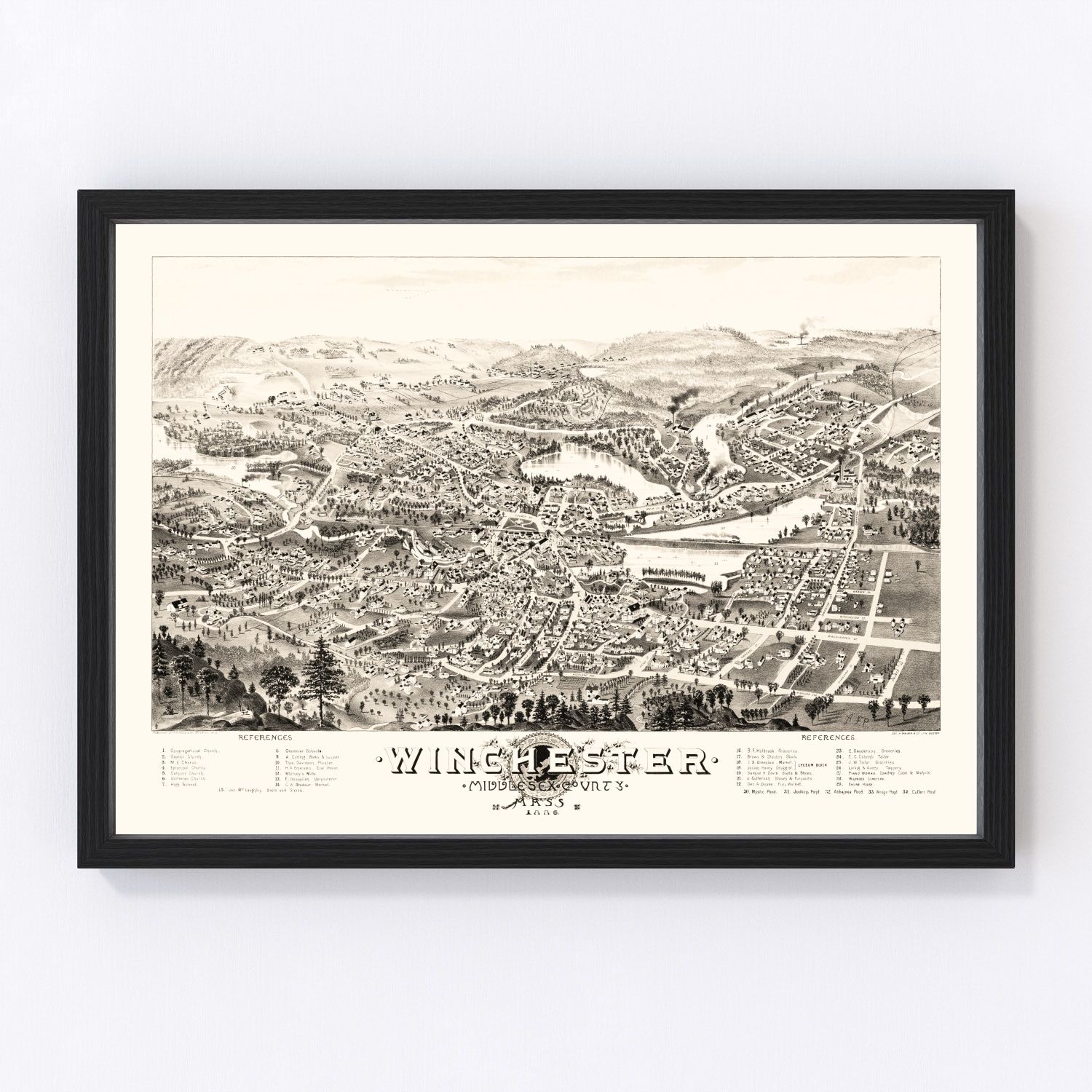 Vintage Map of Winchester, Massachusetts 1886