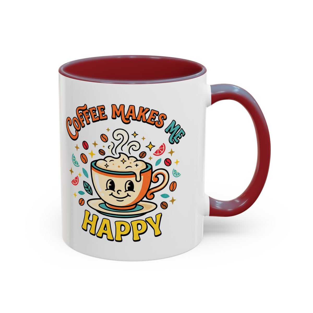 Coffee Mug — "Coffee Makes Me Happy" Cute Retro Accent Mug (11/15oz)