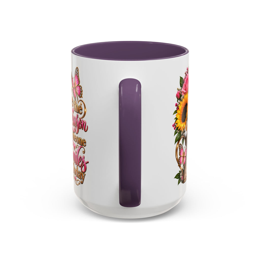 Be the Reason Someone Smiles Today Accent Coffee Mug – Floral Sunflower & Rose Inspirational 11/15oz