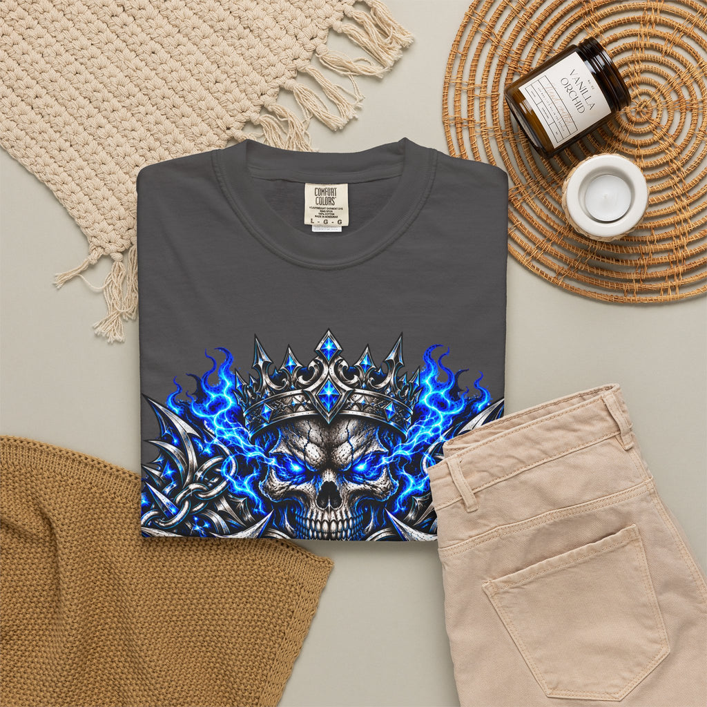 Wrath Skull Crown T‑Shirt — Blue Flame Gothic Graphic Tee