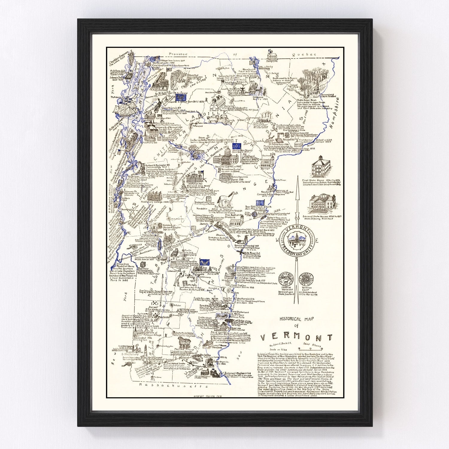 Vintage Map of Vermont 1934