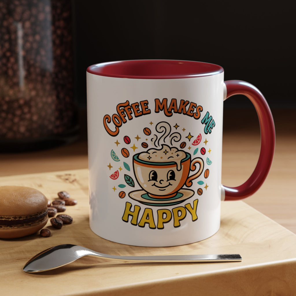 Coffee Mug — "Coffee Makes Me Happy" Cute Retro Accent Mug (11/15oz)