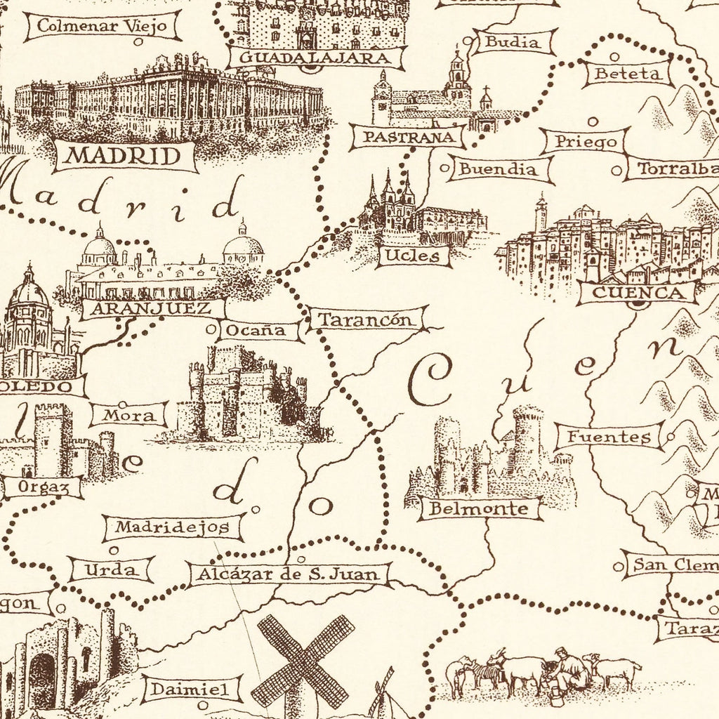 Vintage Pictorial Map of Spain & Portugal, 1935