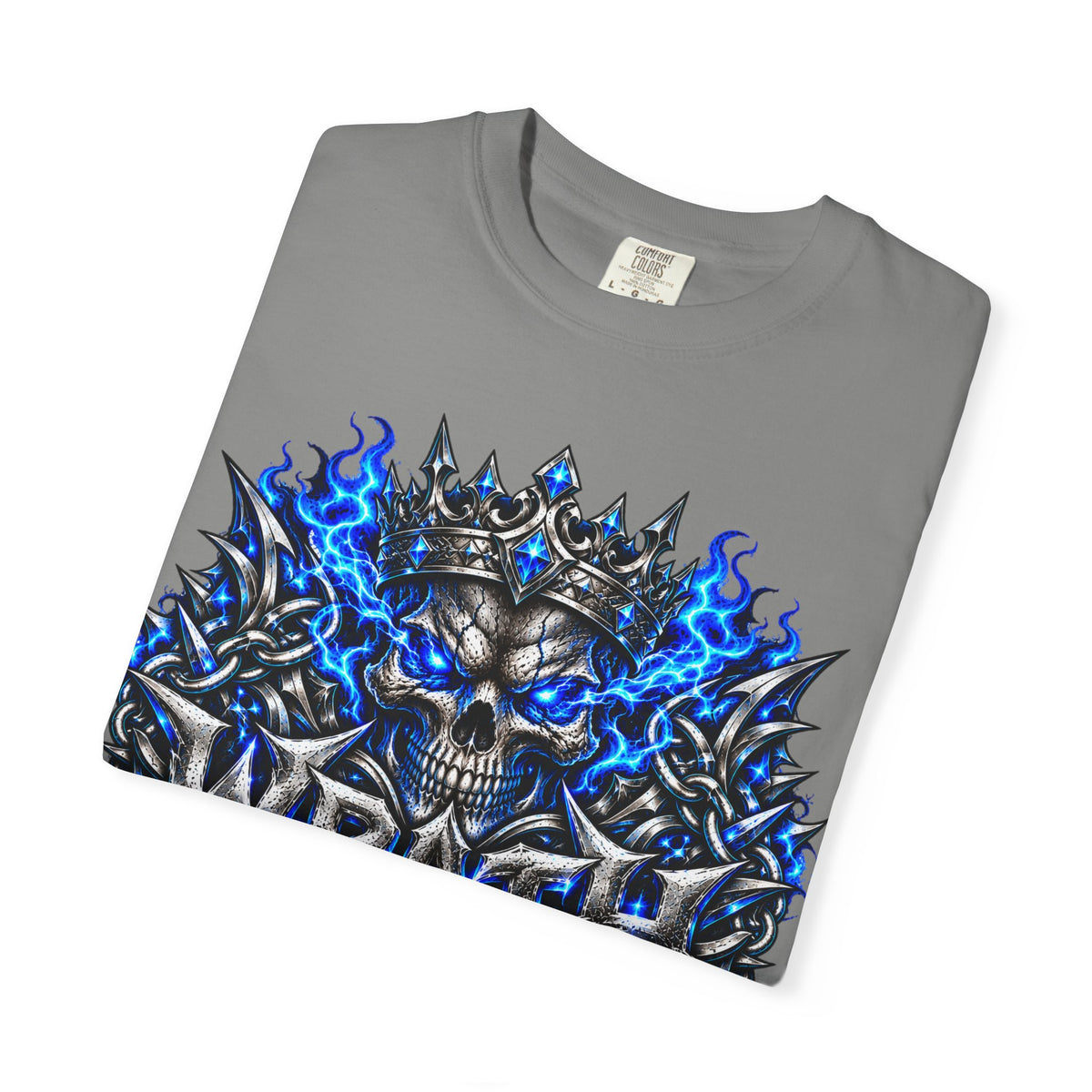 Wrath Skull Crown T‑Shirt — Blue Flame Gothic Graphic Tee