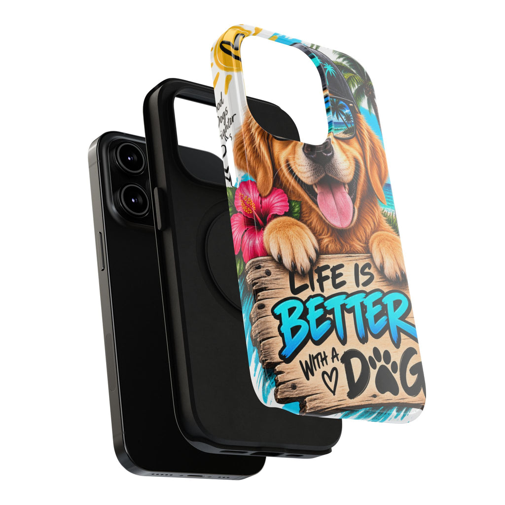Impact-Resistant Phone Case — "Life Is Better With a Dog" Tropical Dog Design