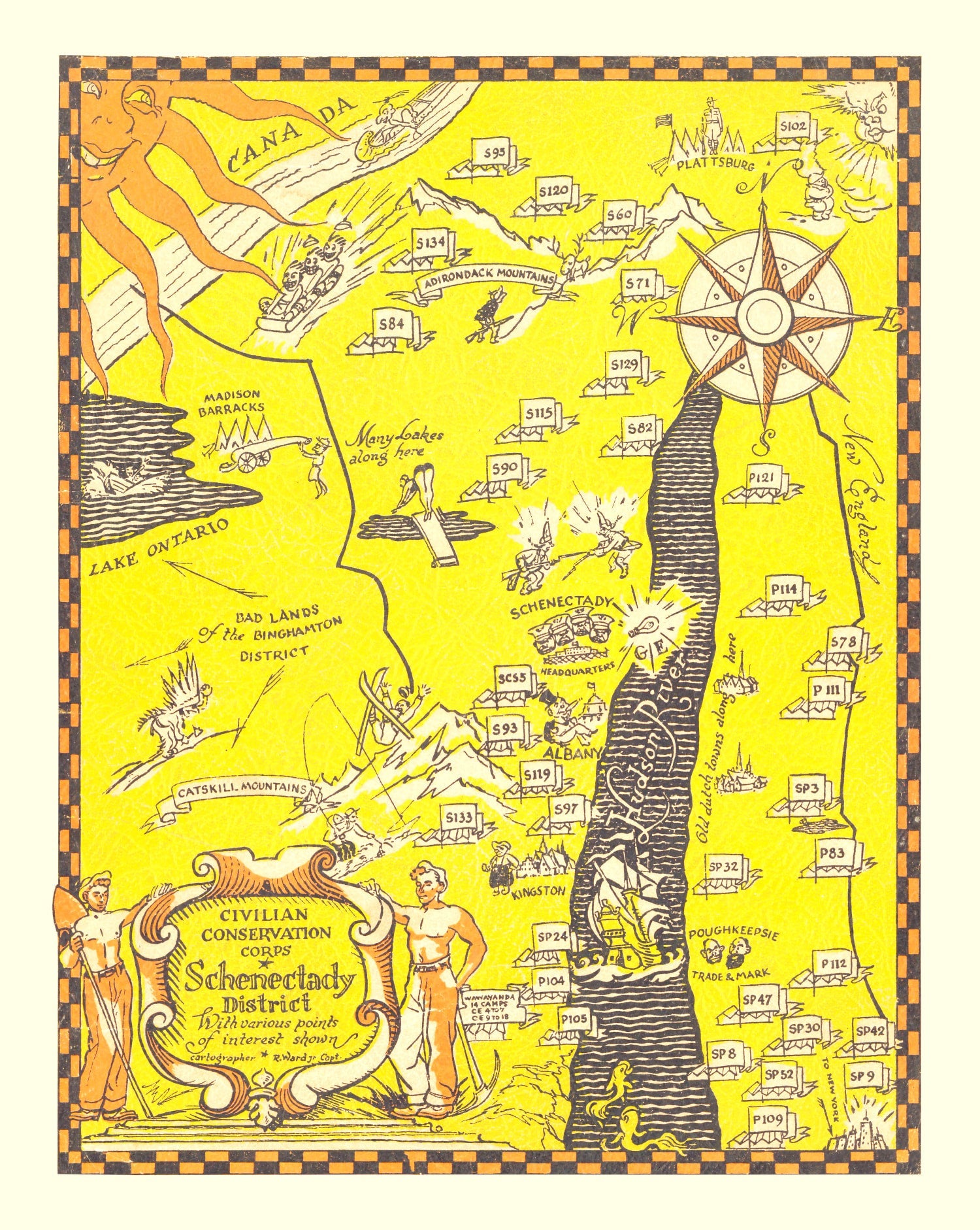 Vintage Map of Civilian Conservation Corp Schenectady District, 1937