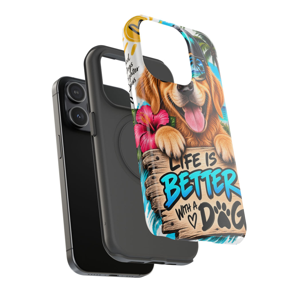 Impact-Resistant Phone Case — "Life Is Better With a Dog" Tropical Dog Design