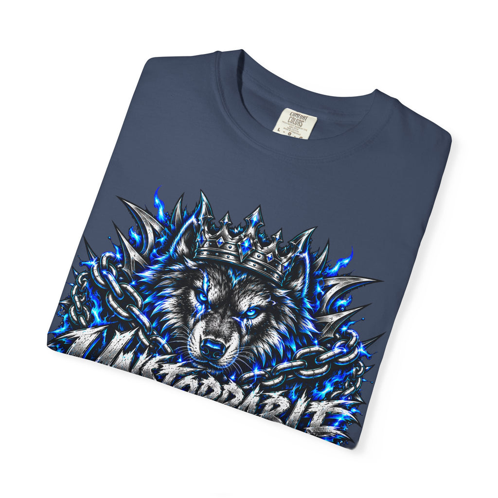 Wolf 'Unstoppable' Graphic Tee — Bold Blue Crowned Wolf Shirt