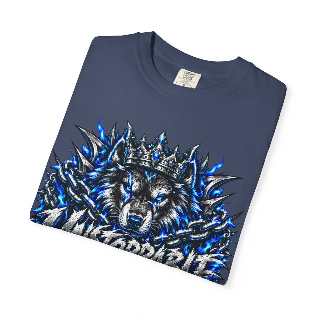 Wolf 'Unstoppable' Graphic Tee — Bold Blue Crowned Wolf Shirt
