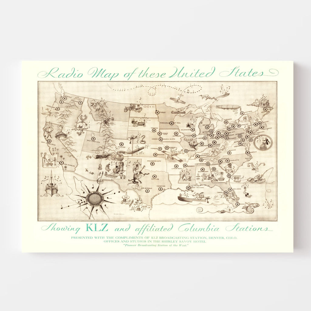Vintage Radio Map of the United States, 1922