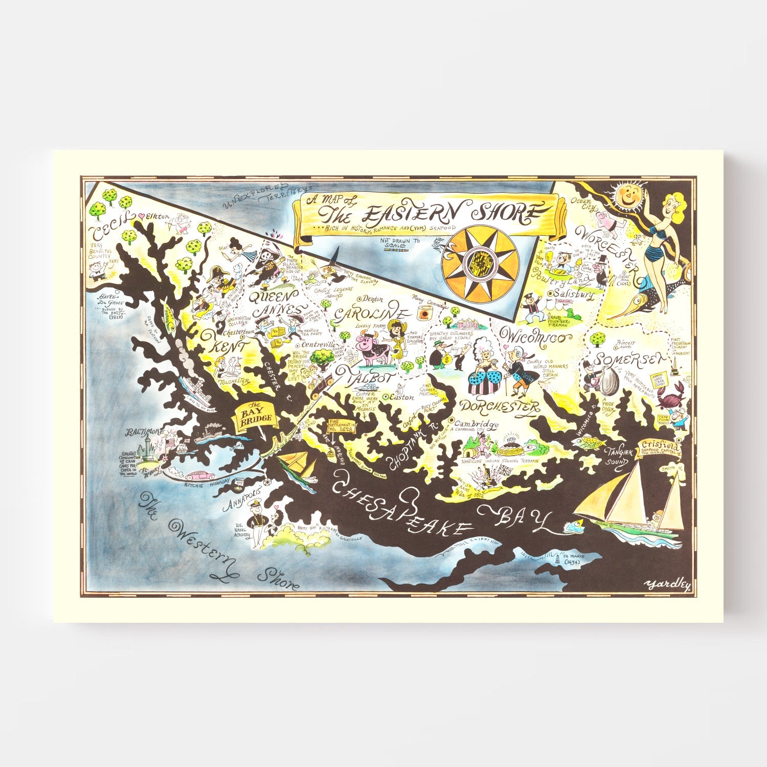 Vintage Map of Eastern Shore of Maryland, 1952