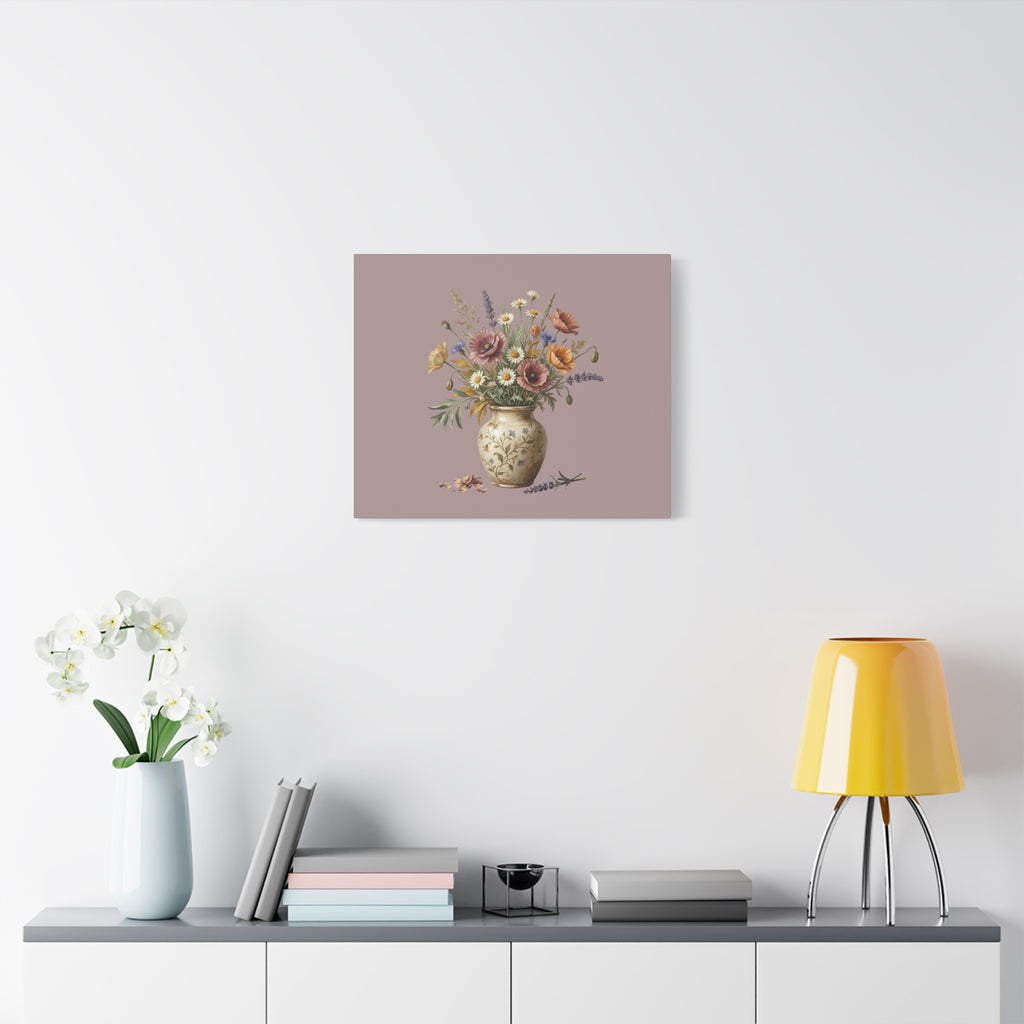 Botanical Vase Floral Canvas Print — Vintage Wildflower Wall Art
