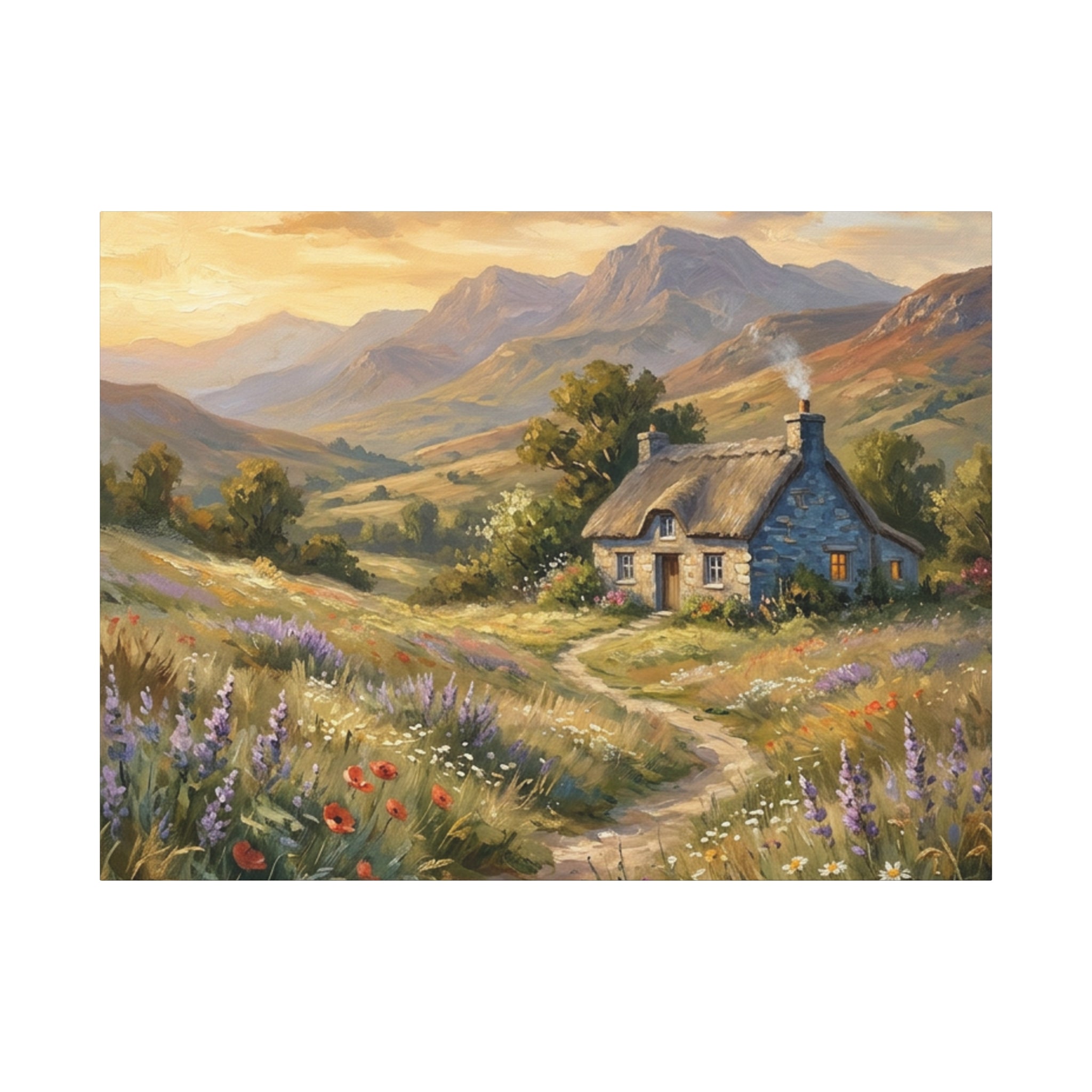 Countryside Cottage Canvas Wall Art — Tranquil Rustic Landscape Print