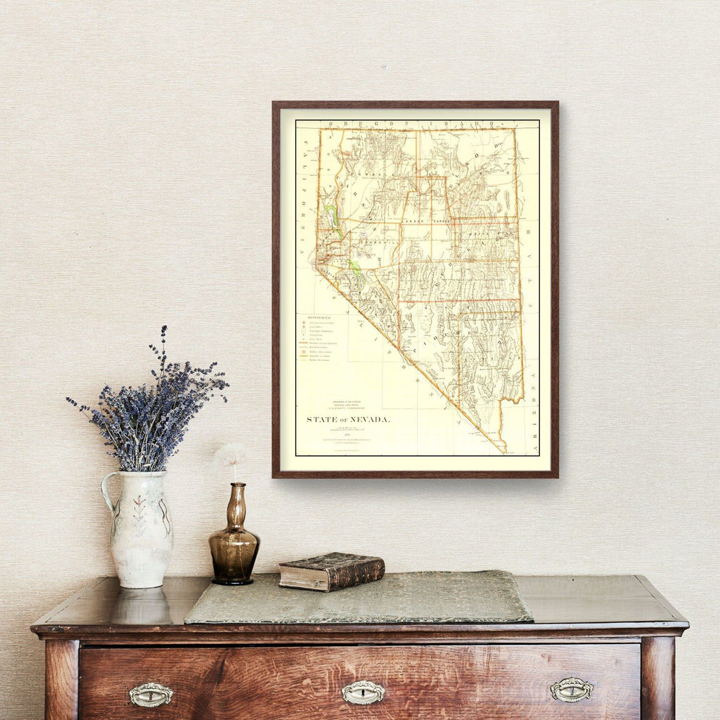 Vintage Map of Nevada 1876