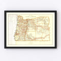 Vintage Map of Oregon 1876