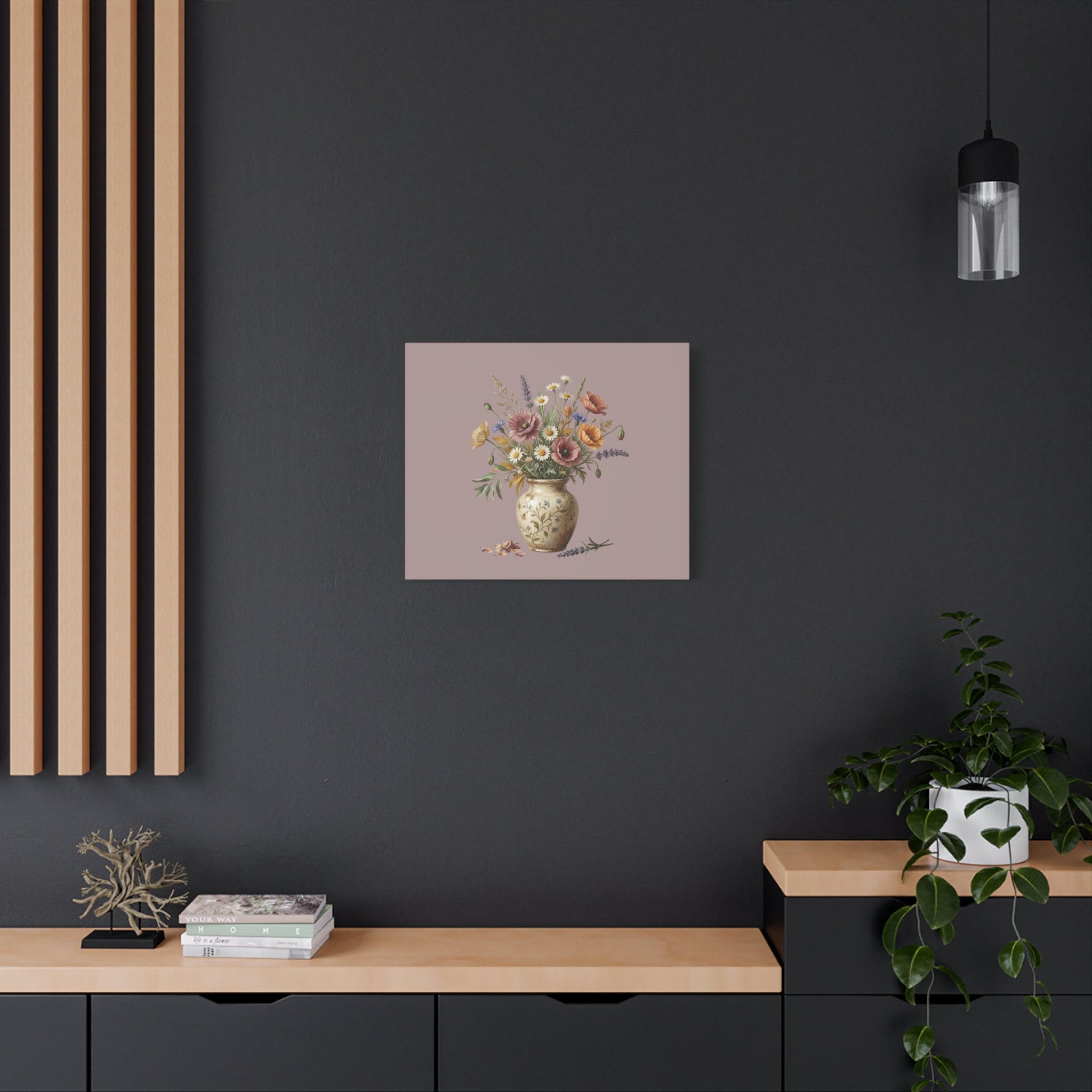 Botanical Vase Floral Canvas Print — Vintage Wildflower Wall Art