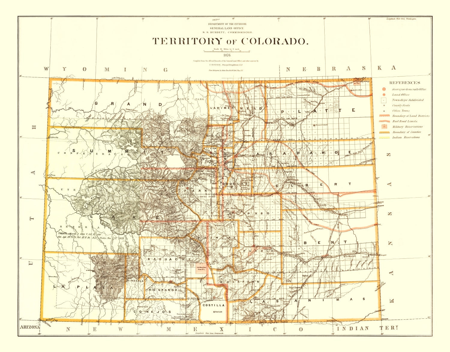 Vintage Map of Colorado 1876