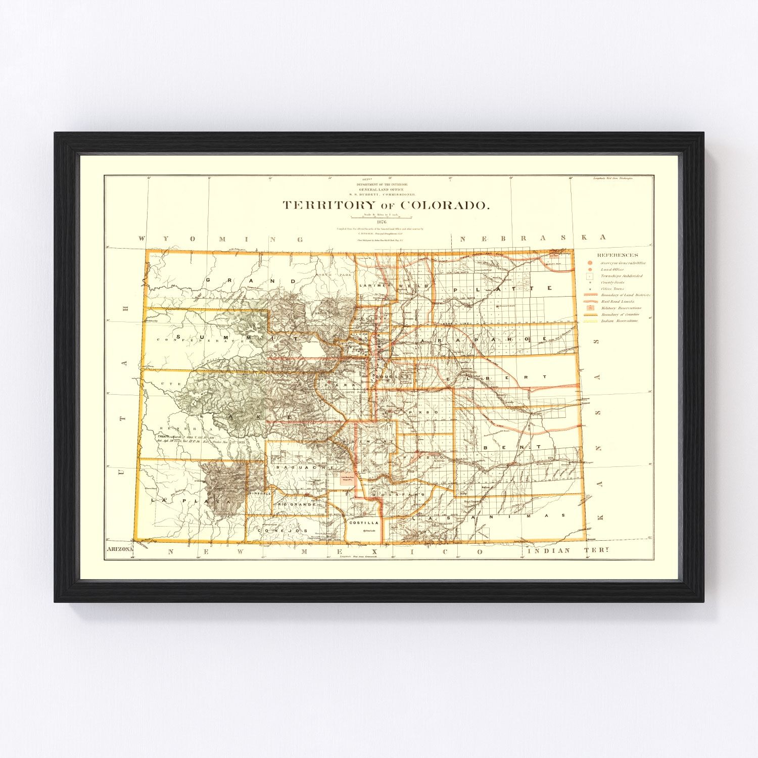 Vintage Map of Colorado 1876