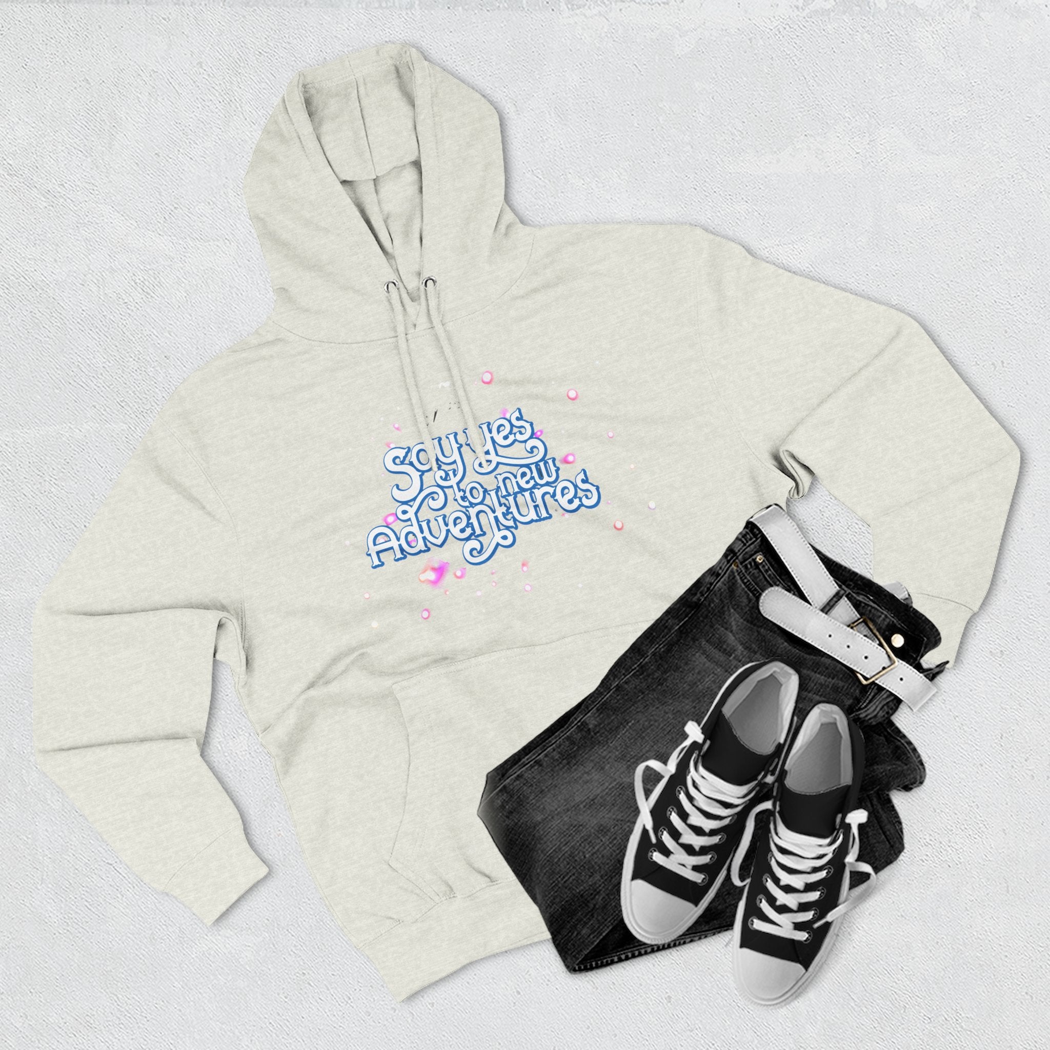 Hoodie — 'Say yes to New Adventures' Pastel Graphic Fleece Hoodie