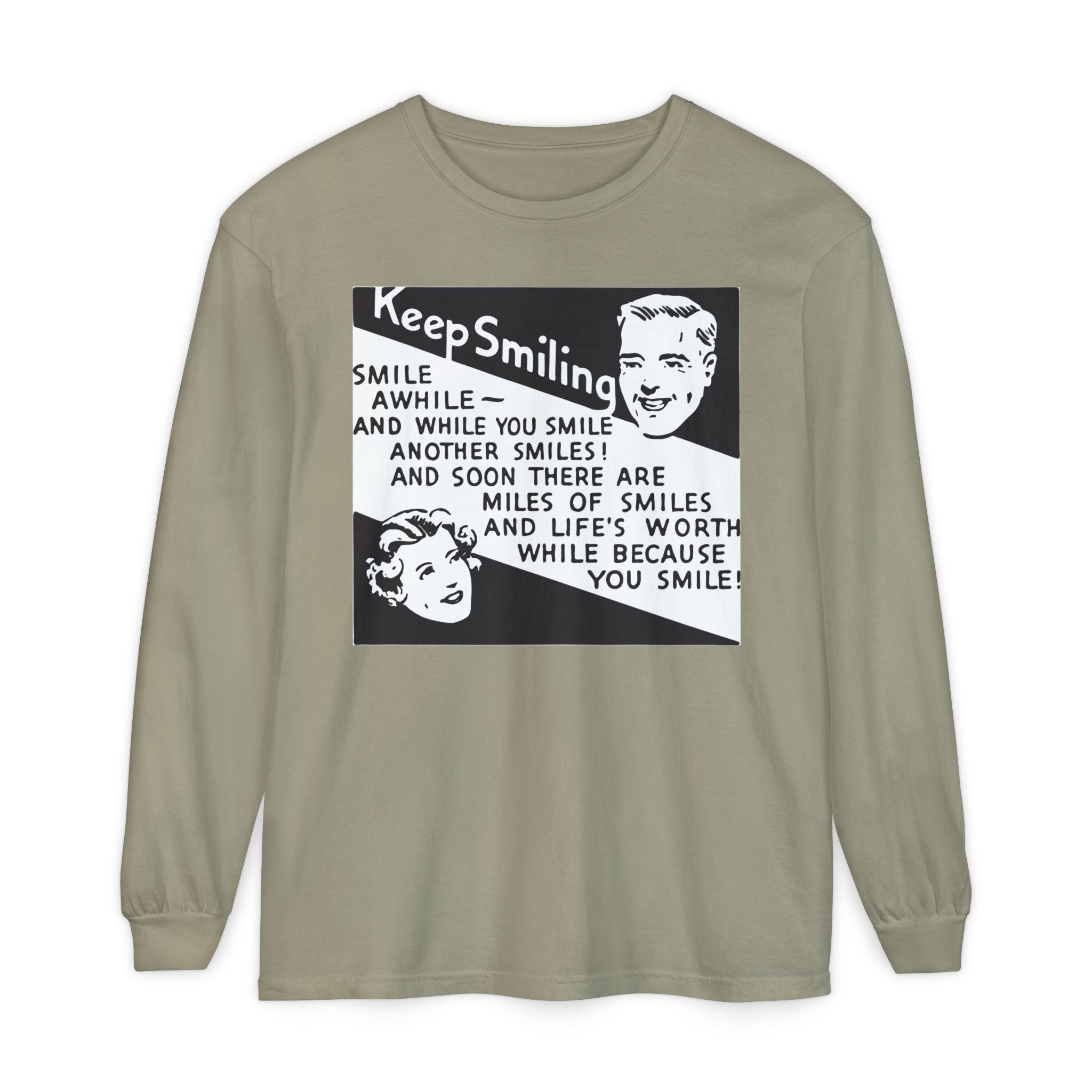 Keep Smiling Long Sleeve Tee — Retro Motivational Graphic Shirt