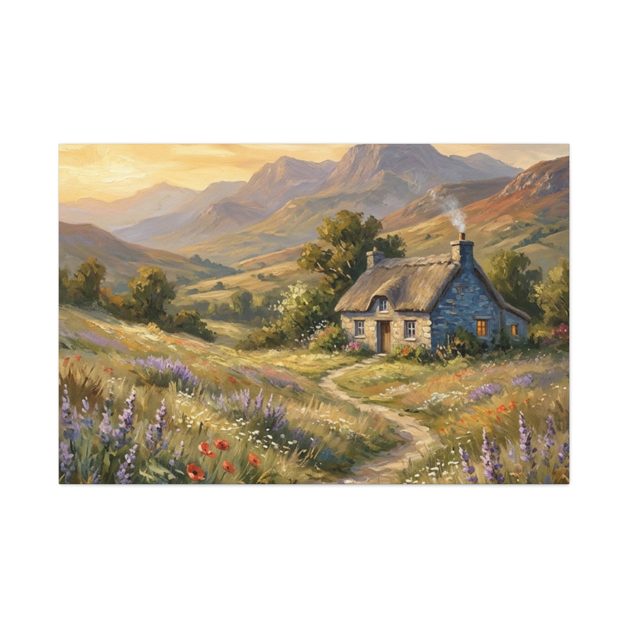 Countryside Cottage Canvas Wall Art — Tranquil Rustic Landscape Print