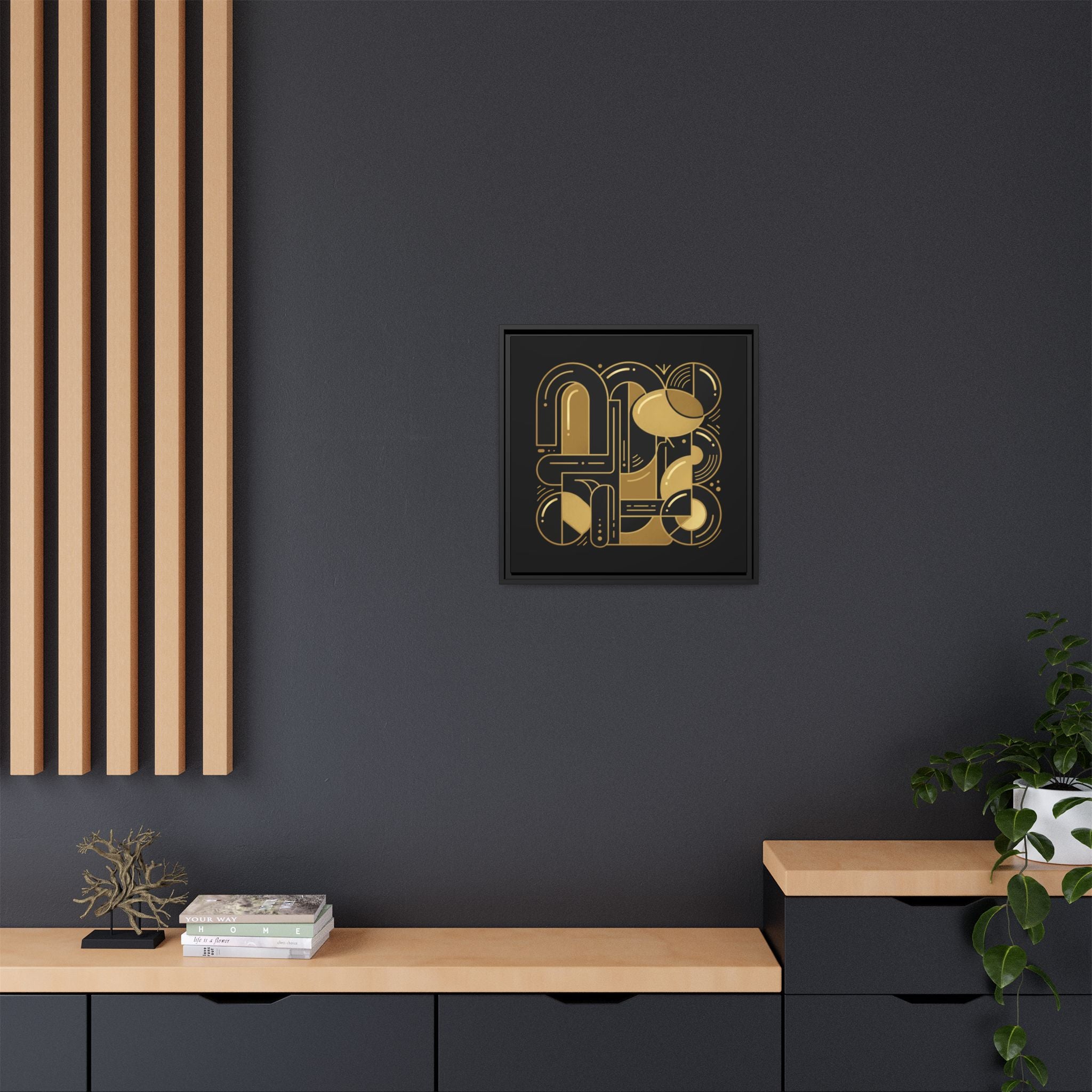 Gold Geometric Art Print — Framed Matte Canvas