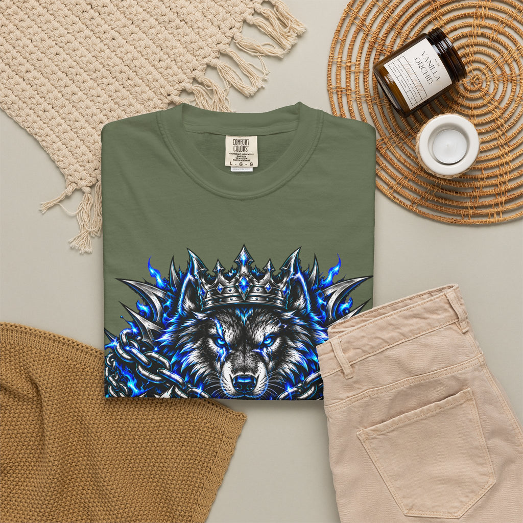 Wolf 'Unstoppable' Graphic Tee — Bold Blue Crowned Wolf Shirt