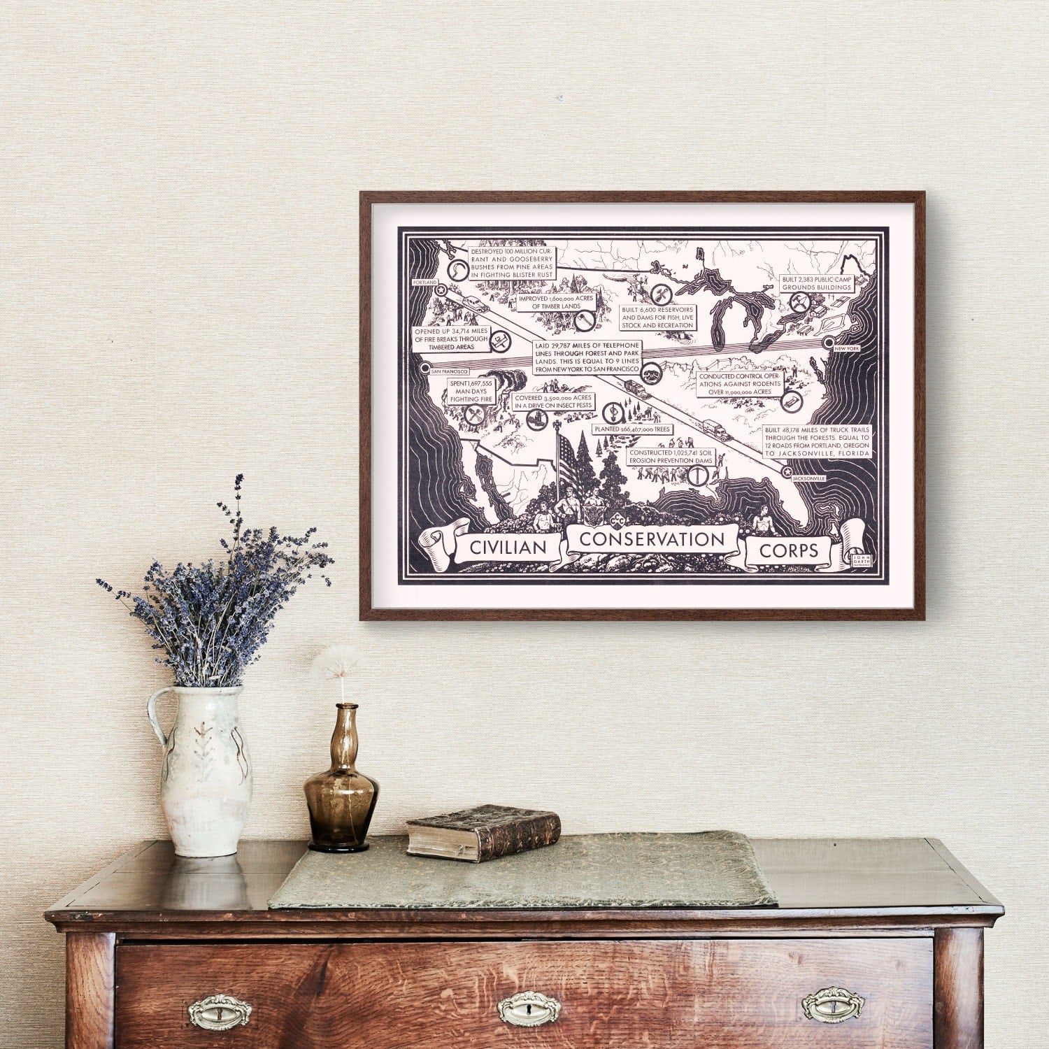Vintage Map of Civilian Conservation Corp United States, 1935