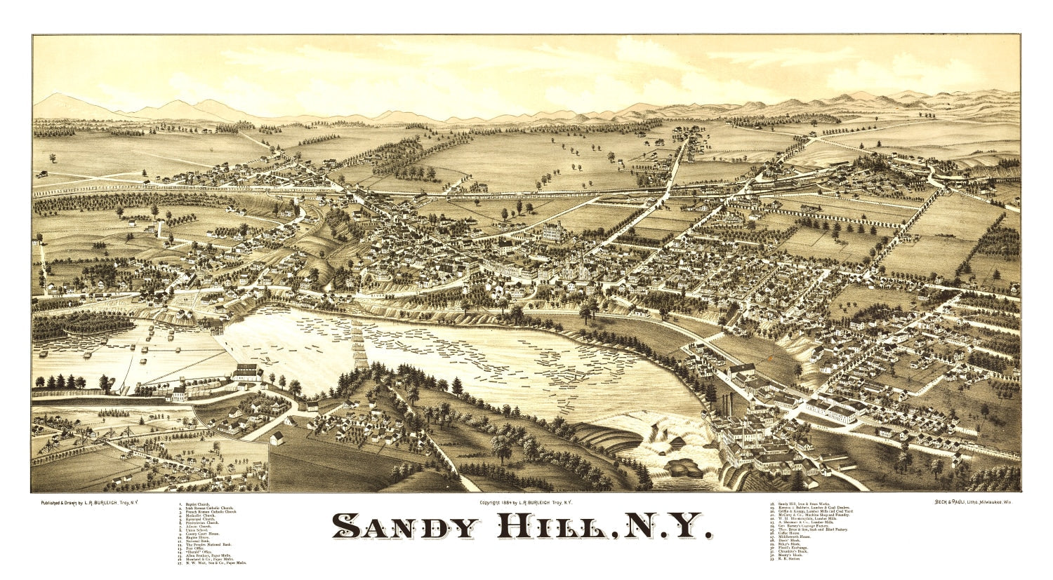 Vintage Map of Sandy Hill, New York 1884