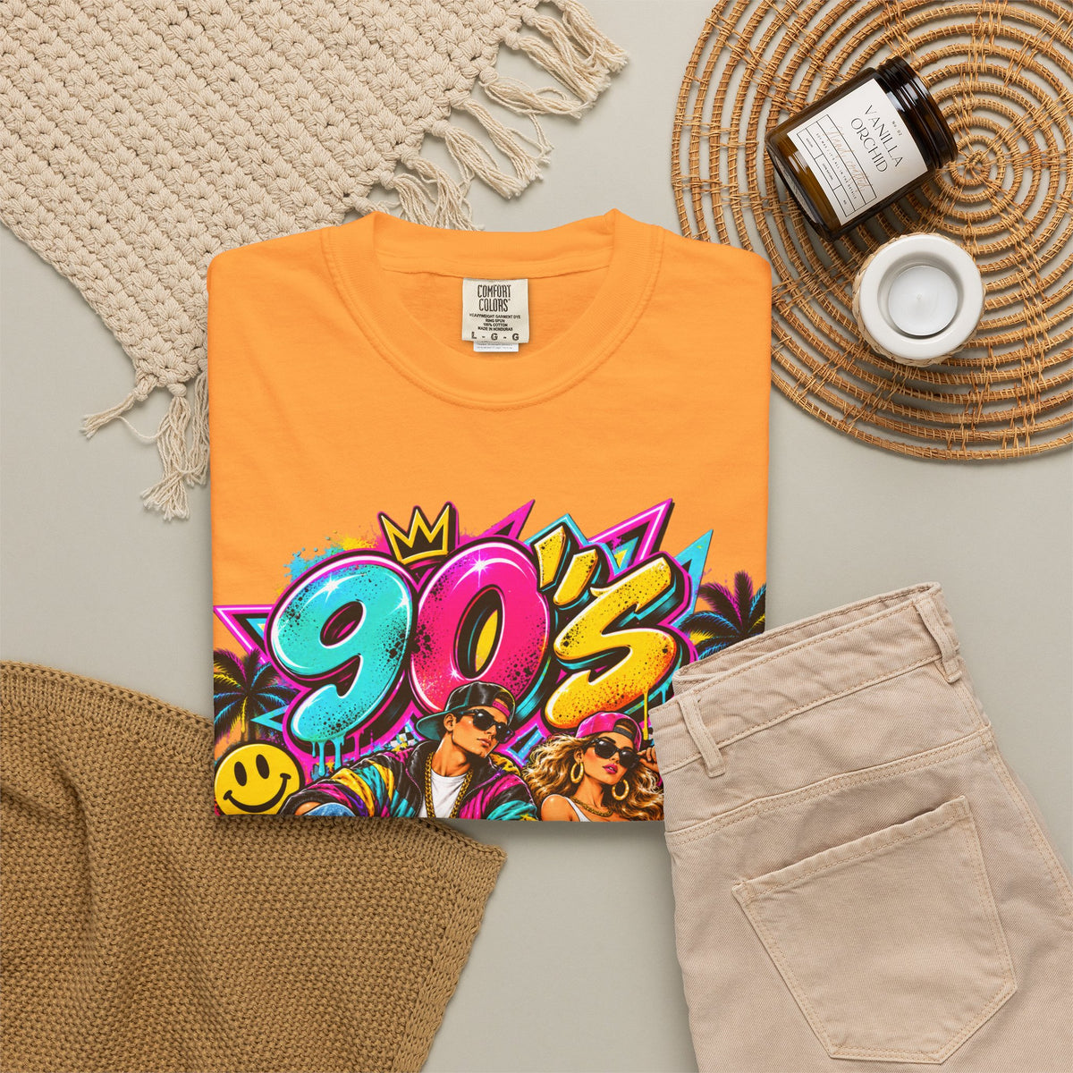 90s Retro Streetwear T-Shirt — Vintage Boombox & Neon Graffiti Design
