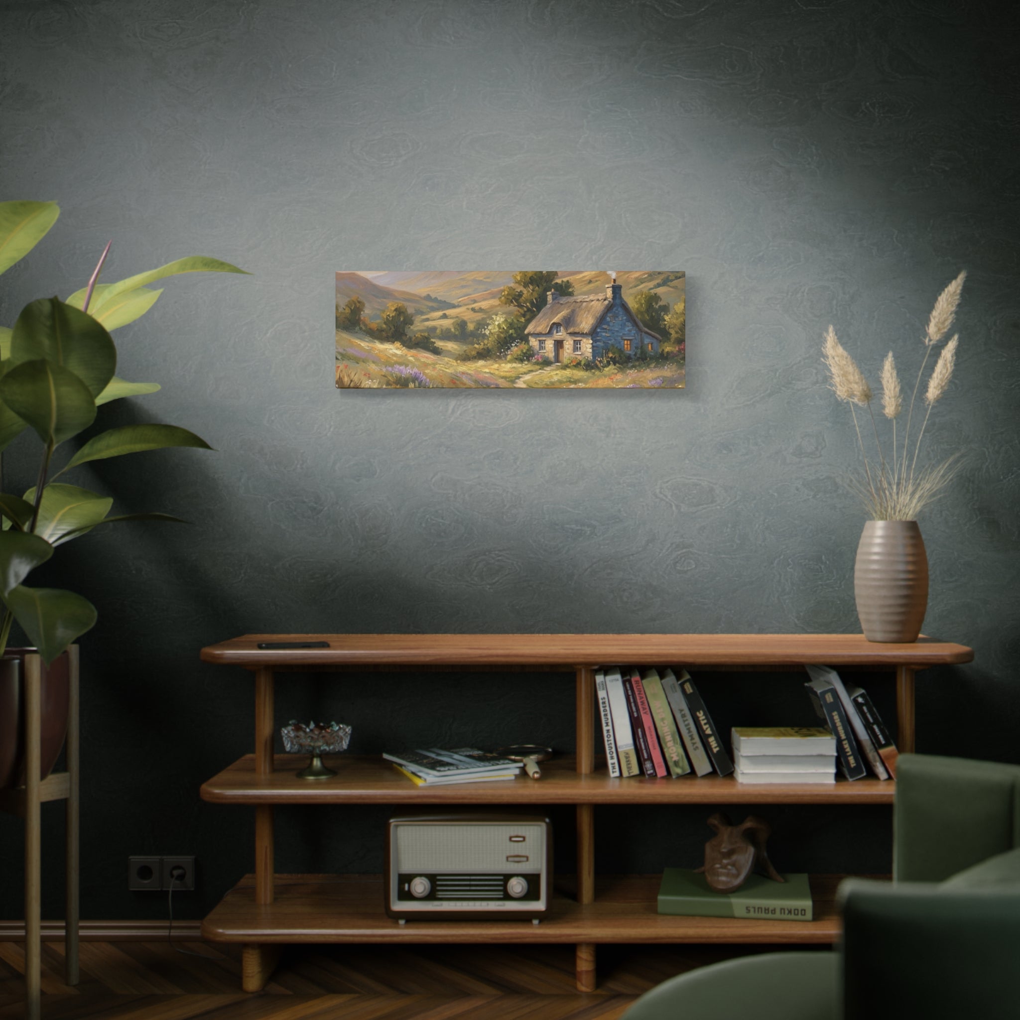 Countryside Cottage Canvas Wall Art — Tranquil Rustic Landscape Print