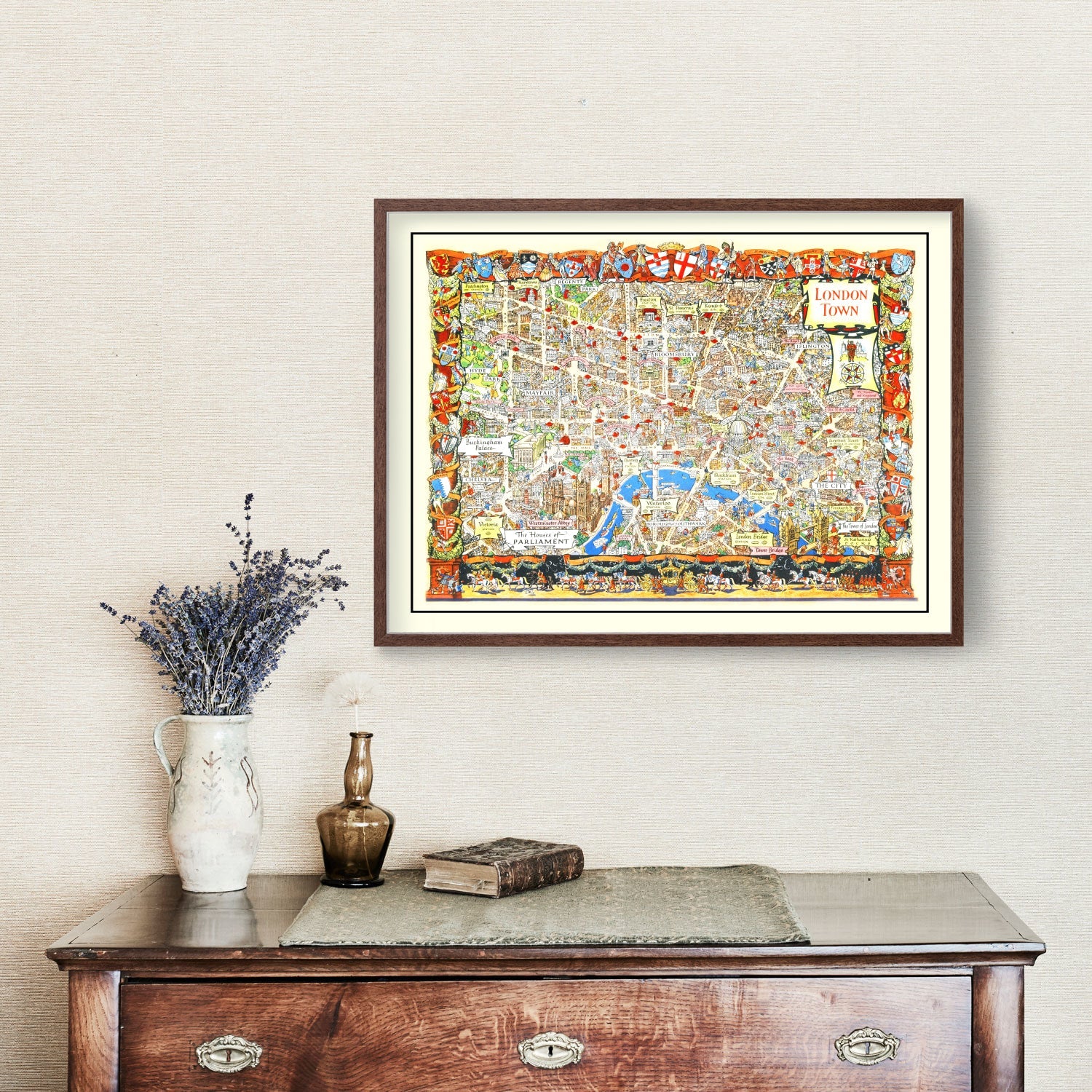 Vintage Map of London, England 1948