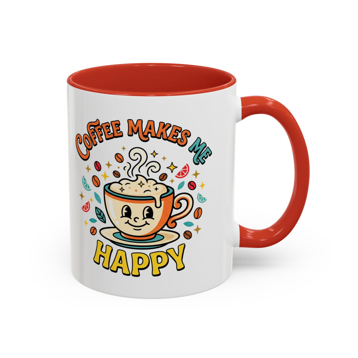 Coffee Mug — "Coffee Makes Me Happy" Cute Retro Accent Mug (11/15oz)