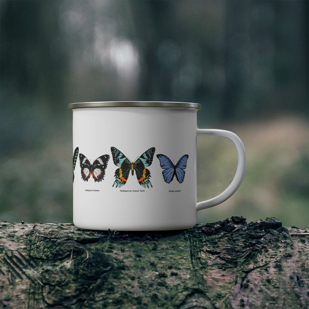 Enamel Camping Mug — Vintage Butterfly Field Guide Design
