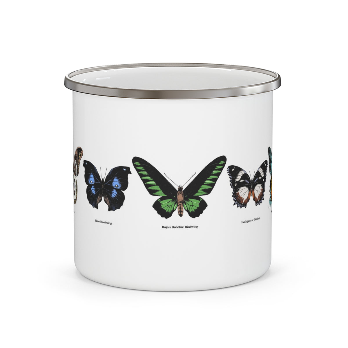 Enamel Camping Mug — Vintage Butterfly Field Guide Design