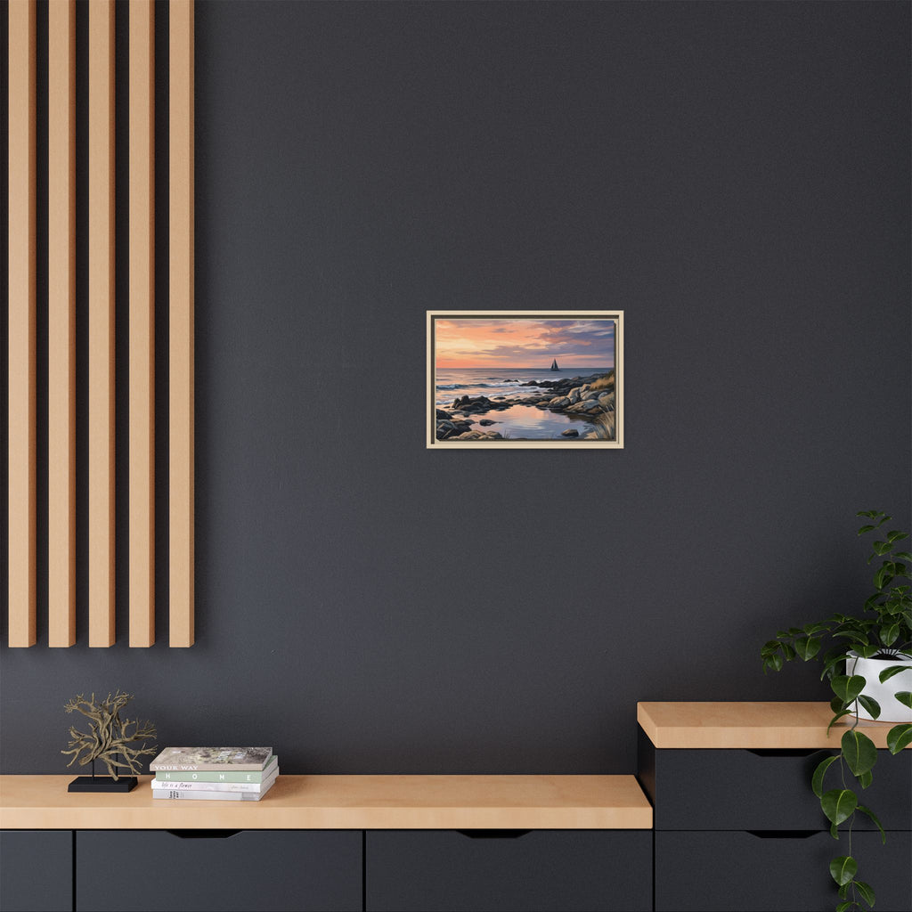 Framed Seaside Sunset Matte Canvas Print – Sailboat Coastal Wall Art