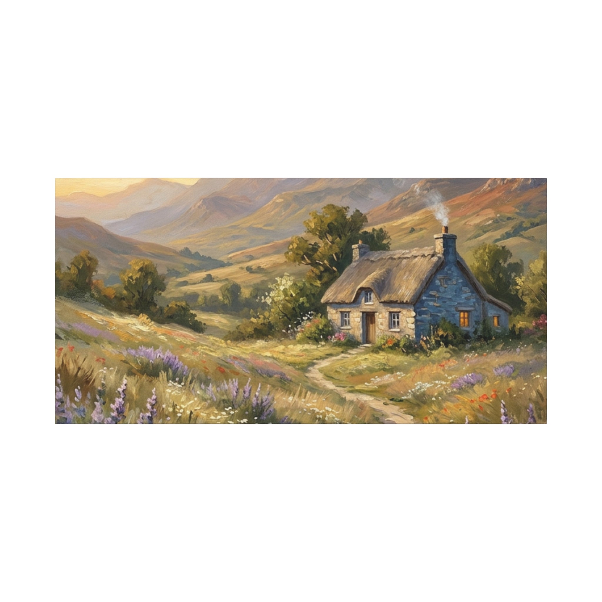 Countryside Cottage Canvas Wall Art — Tranquil Rustic Landscape Print