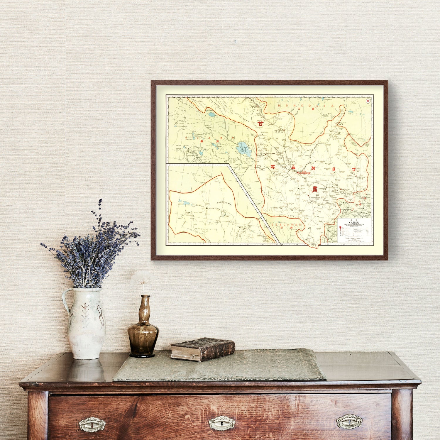 Vintage Map of Kansu China, 1917